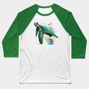 Sea turtle watercolor Style Underwater Summer Vibes Baseball T-Shirt